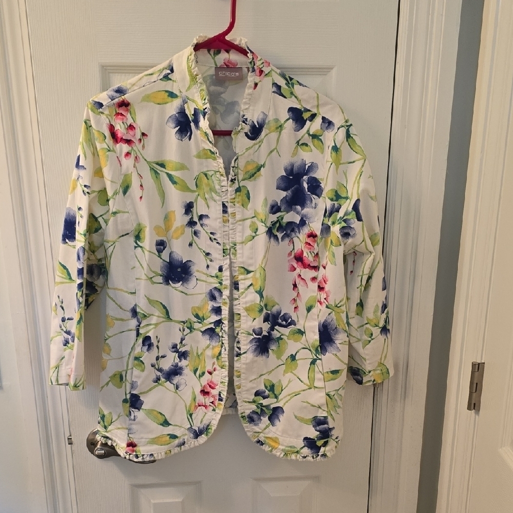 Floral Women's Jacket by Chico's Size 3 (L-XL) (0816)